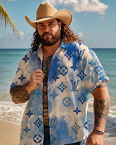 Gradient Color Tie-dye Men's Plus Size Short Sleeve Pocket Shirt